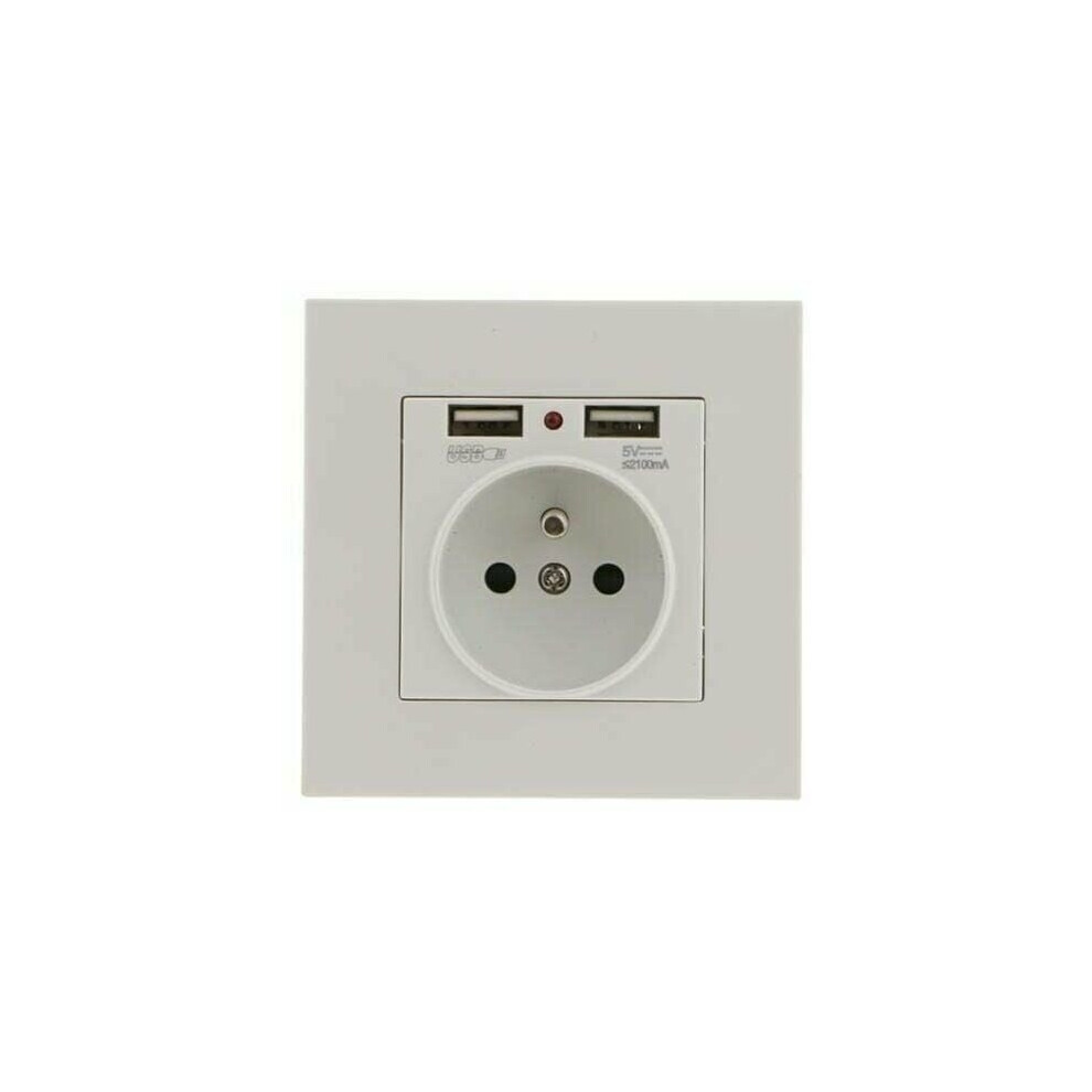 Pre-Assembled Complete Socket Kit With Wall Mount Box, Dual Usb Port 2400Ma Wall Charger Adapter For Smart Home, 16A Eu Standard Electrical Plug White 9358999333052