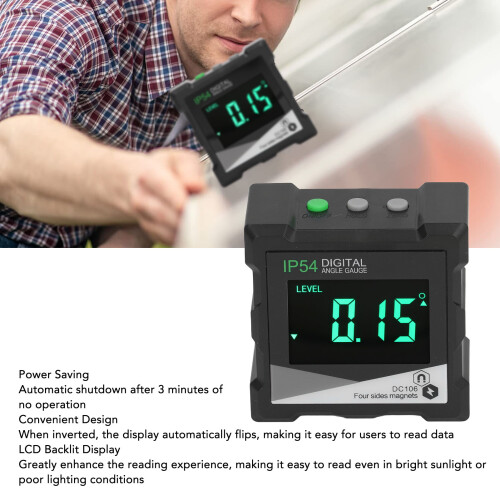 Digital Angle Gauge 4x90 LCD Backlit Inclinometer, ABS Black 2