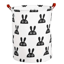 Fashionable Nursery Hampers With Bunny Prints, Linen Cotton Storage Bins For Bedroom Bathroom Laundry, Collapsible Baskets For Clothes Toys