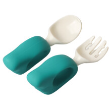 Eltern füttern Baby-Löffelset, 2-teilig, grün, mit biegsamem Griff, Silikonlöffelspitzen, sanft zum Zahnfleisch, spülmaschinenfest.