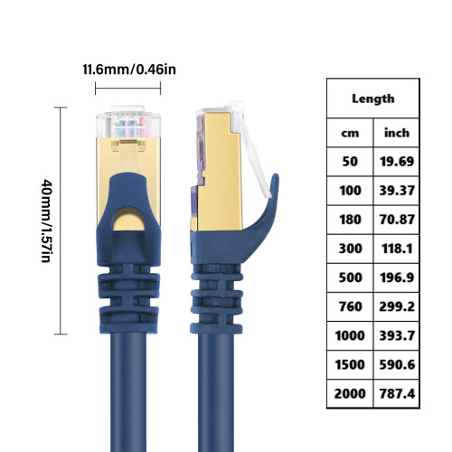 Câble Ethernet plat Cat8, câble réseau RJ45 à transfert de-1m 2