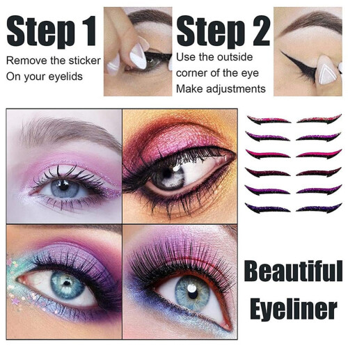 Επαναχρησιμοποιήσιμα αυτοκόλλητα eyeliner με γκλίτερ, αυτοκόλλητη ταινία γραμμής 1