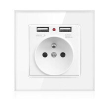 Double USB EU Standard 16A Socket, Intelligent Charger Output DC 5V 2.8A for Smartphone Tablet Camera, AC 110V-250V Wall Outlet, Universal