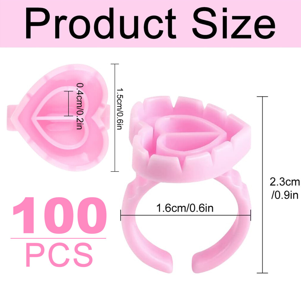 Professional Glue Rings, Adjustable Size Glue Holder for Eyelash Extensions, Eco-Friendly Disposable Pink Rings, 100PCS Non-Toxic Glue Cups for Salon