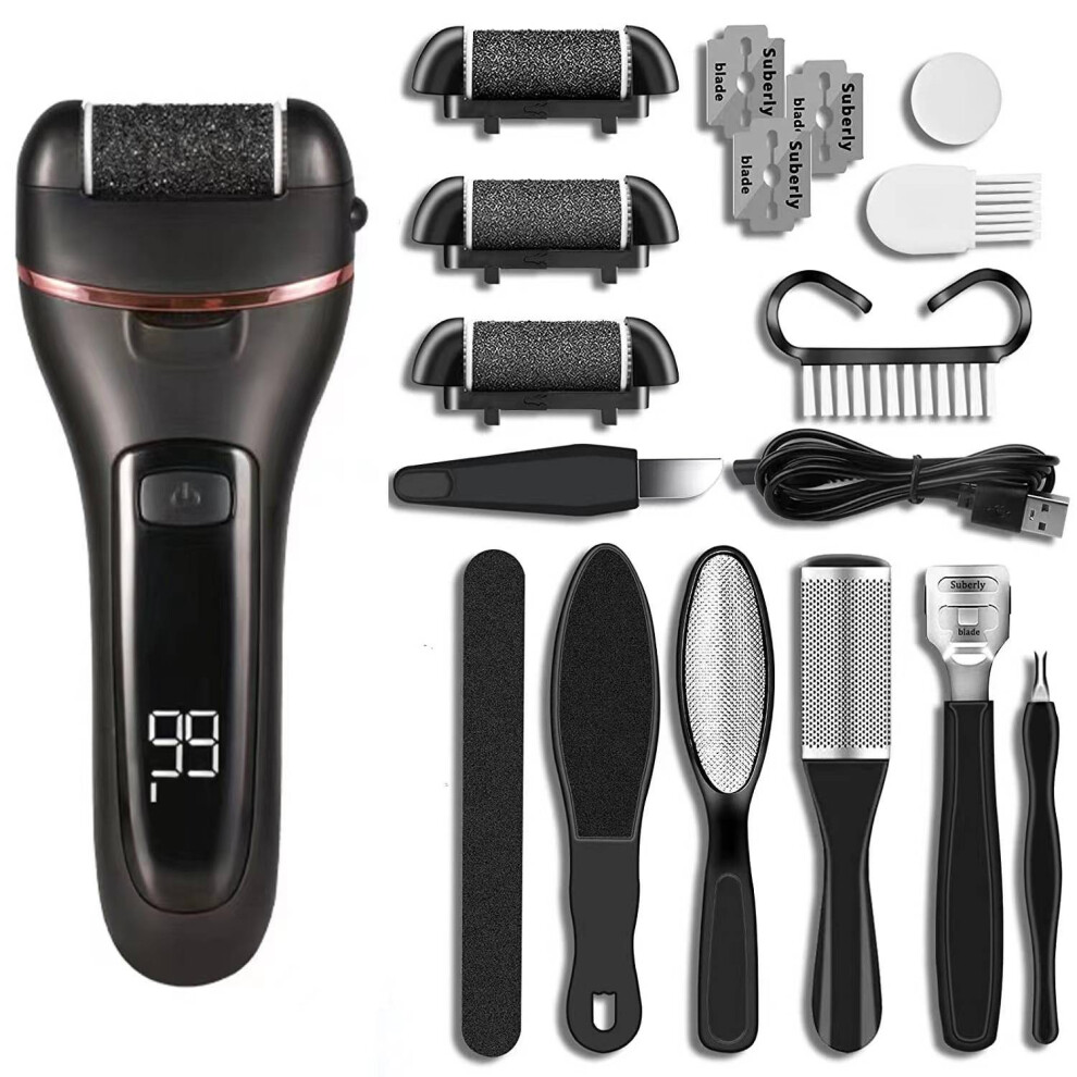 Electric Callus Remover for Feet with 2 Speed Rechargeable, Dead Skin Remover Quartz Roller Heads Waterproof Professional Pedicure Kit with