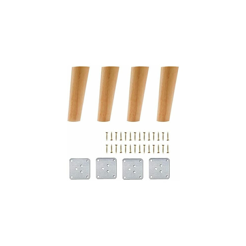 Wooden Furniture Legs, Solid Wood Tapered Legs, Mid-Century Modern Look With Mounting Plate & Screws, Easy To Install, Prevent Moisture, Rubber Wood 9405630602340