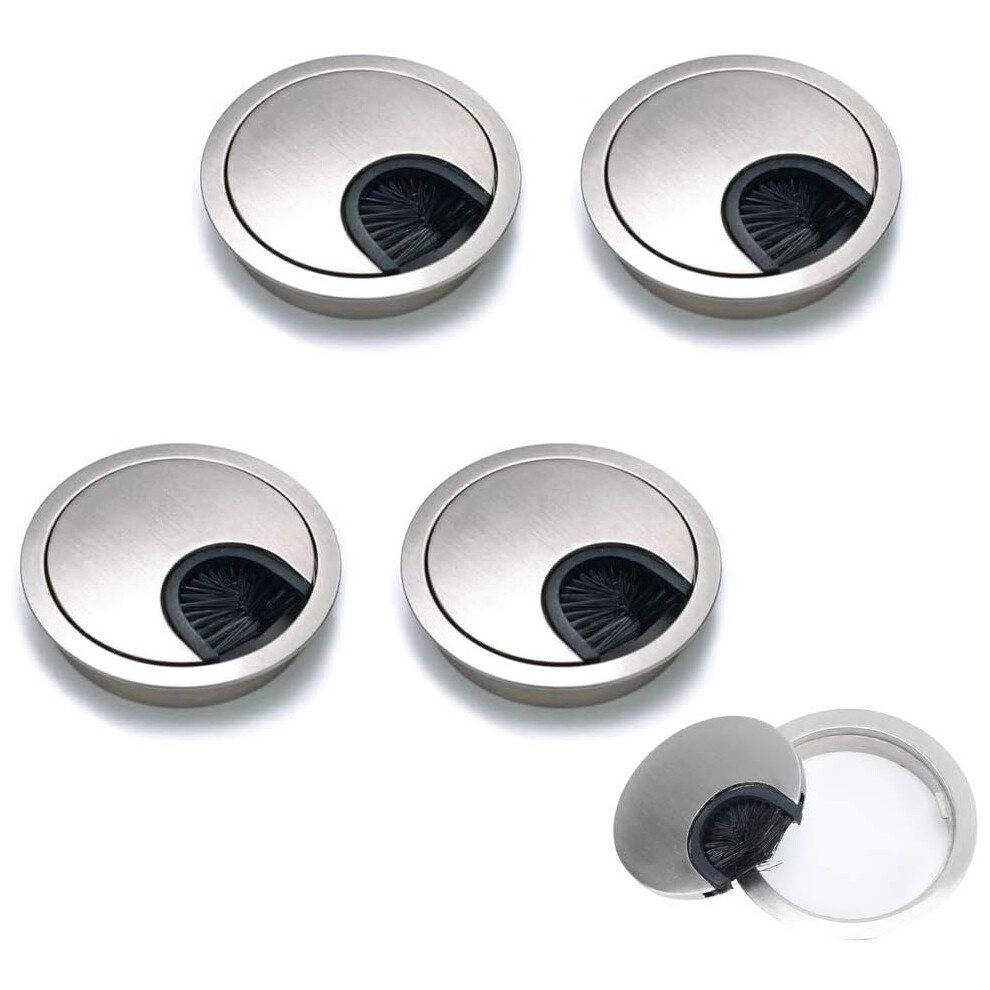 Desk Grommet With Brushed Silver Finish, Zinc Alloy Offers Superior Durability, Wire Organizer For Neat Cable Management, Removable Lids Allow For 9340959463374
