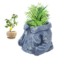 Kreativer Harz-Gartenbehälter mit blauer Jacke, 20 cm Blumentopf, langlebige, lustige Dekoration