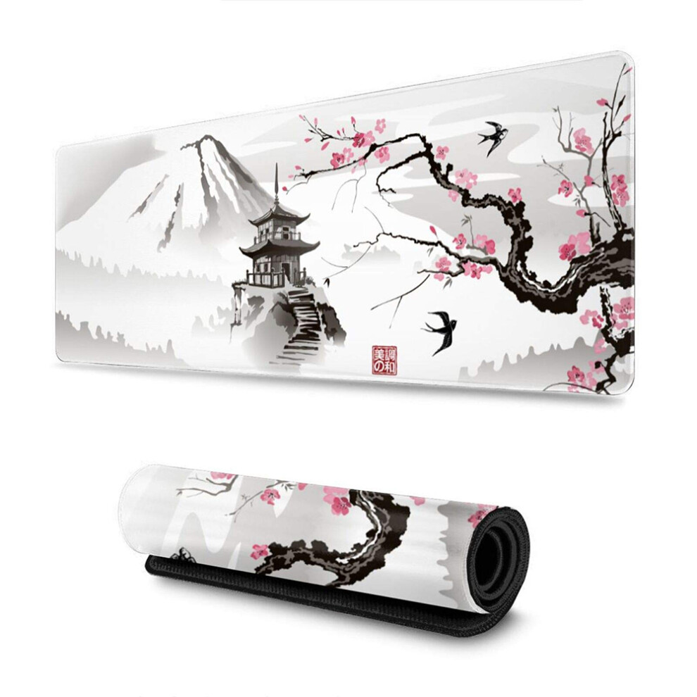 Extended Size Mouse Pad With Japanese Pagoda, Non-Slip Rubber Base For Stability, Durable Stitched Edges Ensure Durability, Ideal For Gaming And 9340959456222