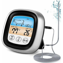 Digital Meat Thermometer for Grilling and BBQ, Stainless Steel Probe Instant Read Heat Resistant Timer, Touchscreen LCD with Waterproof Probe and