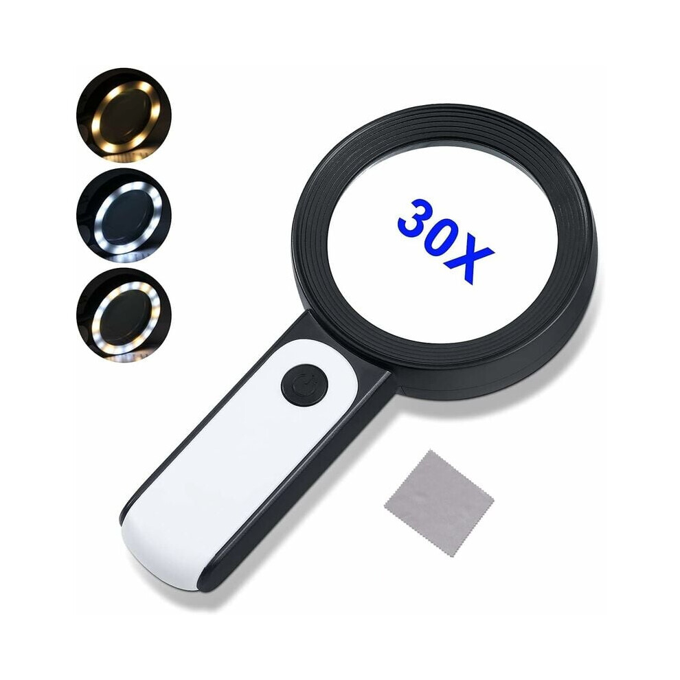 Dual Lens Magnifiers, Portable Magnifying Glass for Seniors, Ergonomic Handle, High Definition Glass, 18 LED Lights Stepless Dimmable Modes,