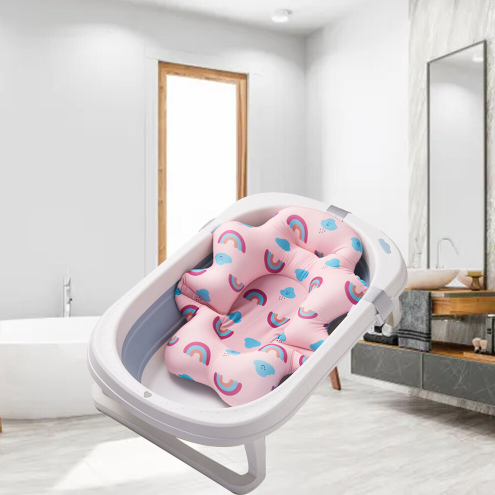 Baby Bath Cushion Pad Pink Rainbow Floating Mat, Polyester Support
