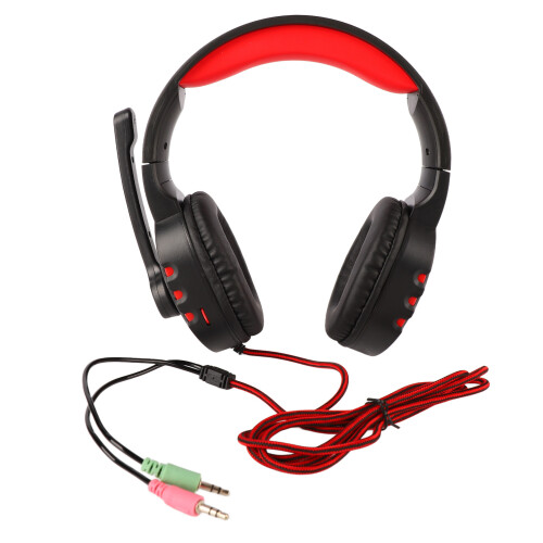 Cuffia da gioco con cancellazione del rumore cablata, over-ear, nera e rossa, con microfono 1