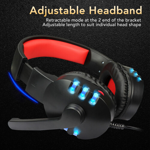 Cuffia da gioco con cancellazione del rumore cablata, over-ear, nera e rossa, con microfono 2