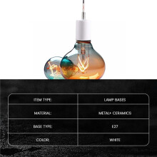E27 Ceramic Screw Base Round LED Light Bulb Lamp Socket Holder Adapter metal Lamp Holder With Wire White