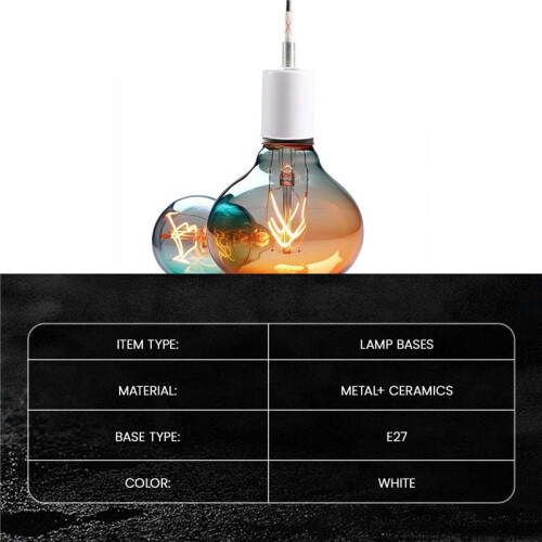 E27 Ceramic Screw Base Round LED Light Bulb Lamp Socket Holder Adapter metal Lamp Holder With Wire White