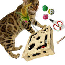 Fun Educational Wooden Cats Puzzle Enrichment Toy-wood color