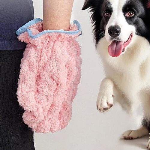 Gants de bain en molleton pour animaux de compagnie, corail-Rose 2