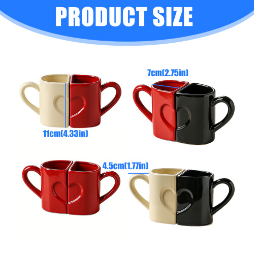 Pack of 2 Ergonomic Handle Ceramic Mugs with-black and white 1