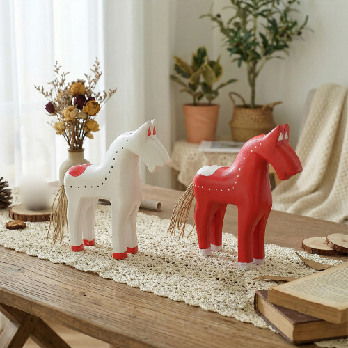 Statues de chevaux en bois, décorations de Table,-Blanc 1