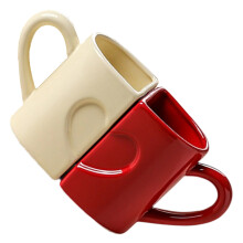 2pcs Ceramic Heart Mugs with Comfortable Handle-red and white