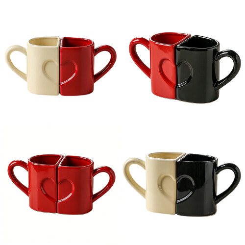 Pack of 2 Ergonomic Handle Ceramic Mugs with-black and white 2