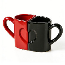 Tasses en forme de cœur en céramique, 2 pièces, avec-noir rouge
