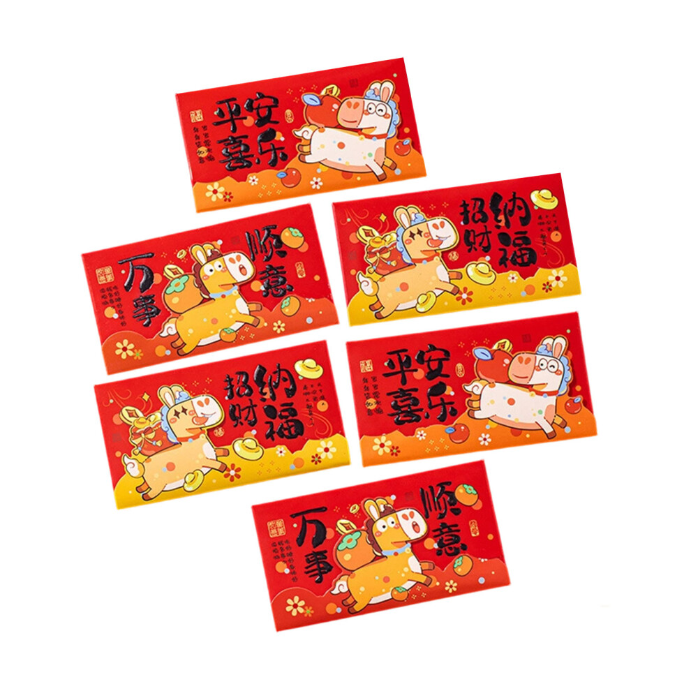 6Pcs Chinese New Year Blessing Envelopes Spring Festival-Pa Red