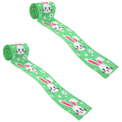 Set of 2 Polyester Ribbons Easter Decoration-green hare