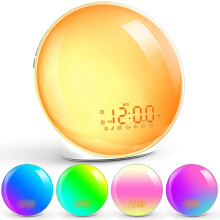 Sveglia luminosa con simulazione dell'alba, doppia sveglia, funzione snooze, radio FM, 27 suoni rilassanti, 32 livelli di volume, per camera da letto.