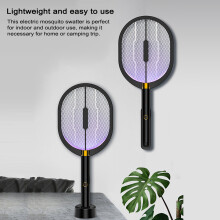 3-in-1 wiederaufladbarer elektrischer Mücken-Schläger 1200mAh lila Licht Schwarz