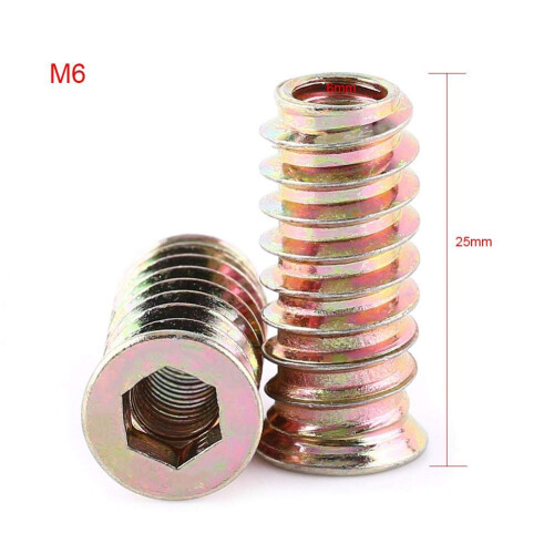 Ένθετα με σπείρωμα Hex Drive για ξύλο, σύνδεσμοι επίπλων από ανθρακούχο χάλυβα M6x25mm με 1