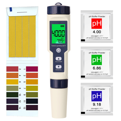 Testeur de qualité de l’eau 5 en 1 PH/EC/TDS/Salinité/Thermomètre IP67 Compact 2