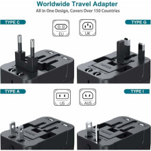 Reisadapter met USB-C, universeel opladen wereldwijd, alles-in-één internationaal stopcontact met USB Type-C-oplaadpoort en ingebouwde