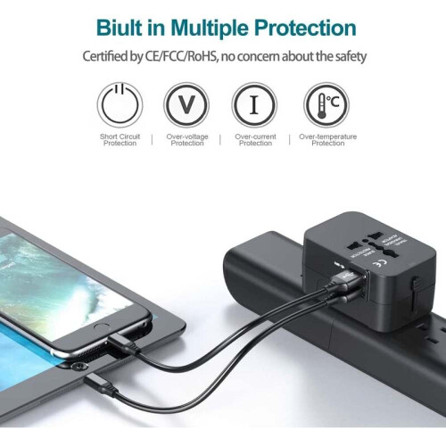 Προσαρμογέας ταξιδιού με USB C, παγκόσμια φόρτιση, πρίζα AC All-in-One για διεθνείς 2