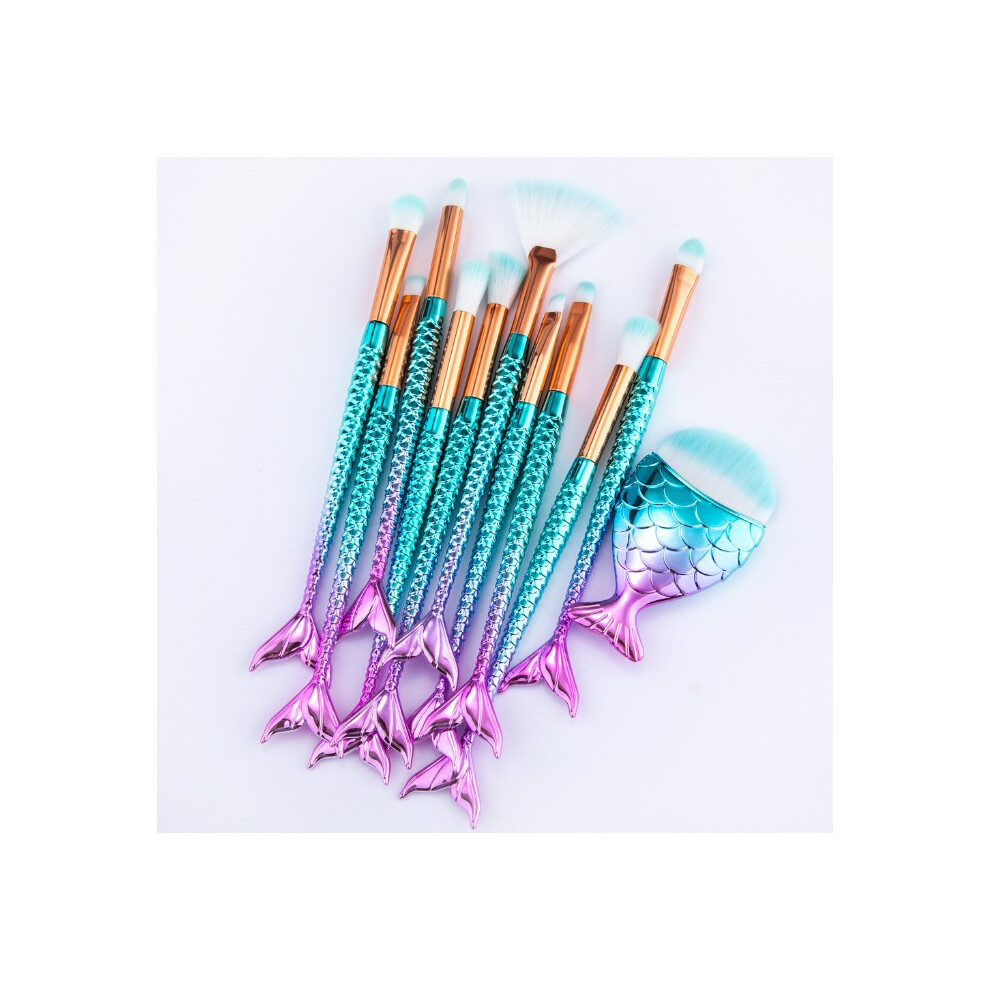 Green Synthetic Fiber Materials Makeup Brushes Set, Multifunctional Brushes Ultra-Soft Bristles For Professional Quality, 11Pcs, Bright Gradient