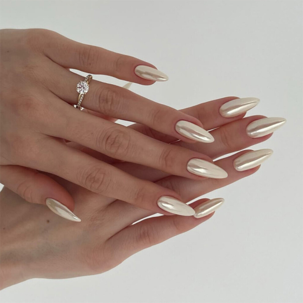 30Pcs Almond Press on Nail Designs French Fake Nail Acrylic