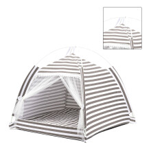 Tente de sommeil chaleureuse pour animaux ( chats & chiens ), Rayure grise, en coton et lin amovible