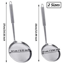 Roestvrijstalen zeef, vetschep met ergonomische lange steel, snelle filtratie en gemakkelijk op te bergen, praktische keukenset (2 stuks)