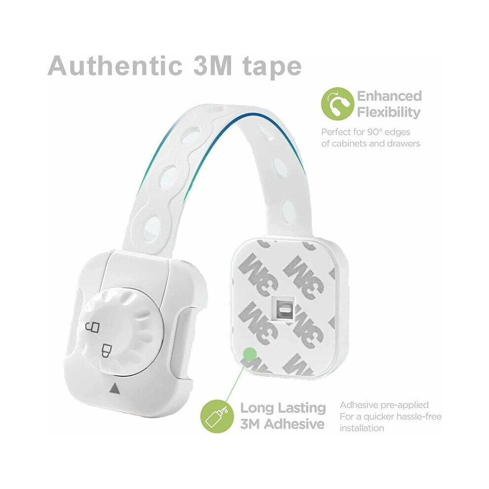 Safety Locks for Home Childproofing, Refrigerator Latches with Adjustable Flexible Straps and Strong Adhesive Tape, Cabinet Adhesive Locks for