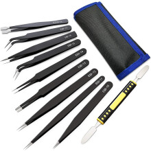 10PCS Anti-Static ESD Tweezers Collection, Ergonomic Design For Comfortable Handling, Resistant To Acids, Non Corrosive Stainless Steel, Perfect For