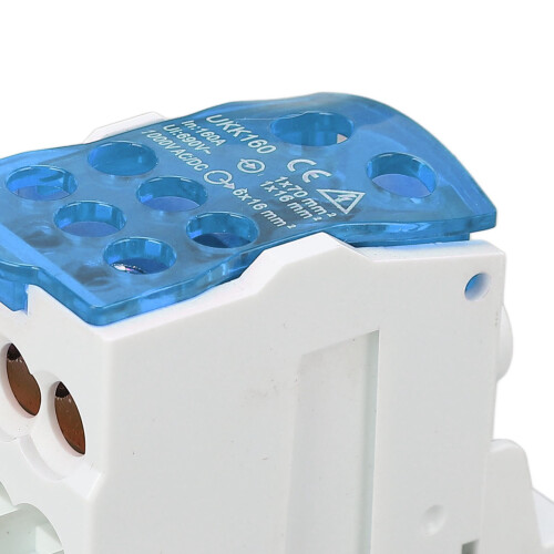 Terminal Distribution Box 690V 160A Blue, DIN Rail Power Junction 2