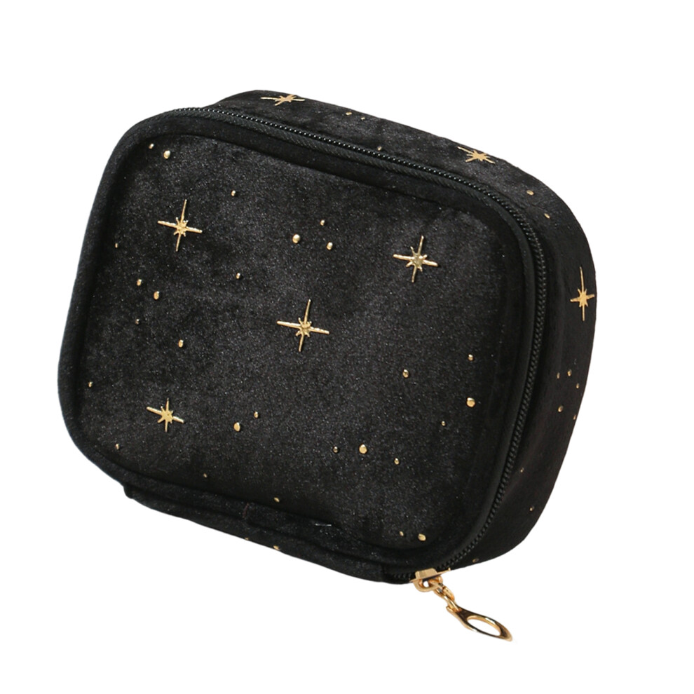 Black Travel Makeup Bag,Velvet Make Up Purse With Zipper