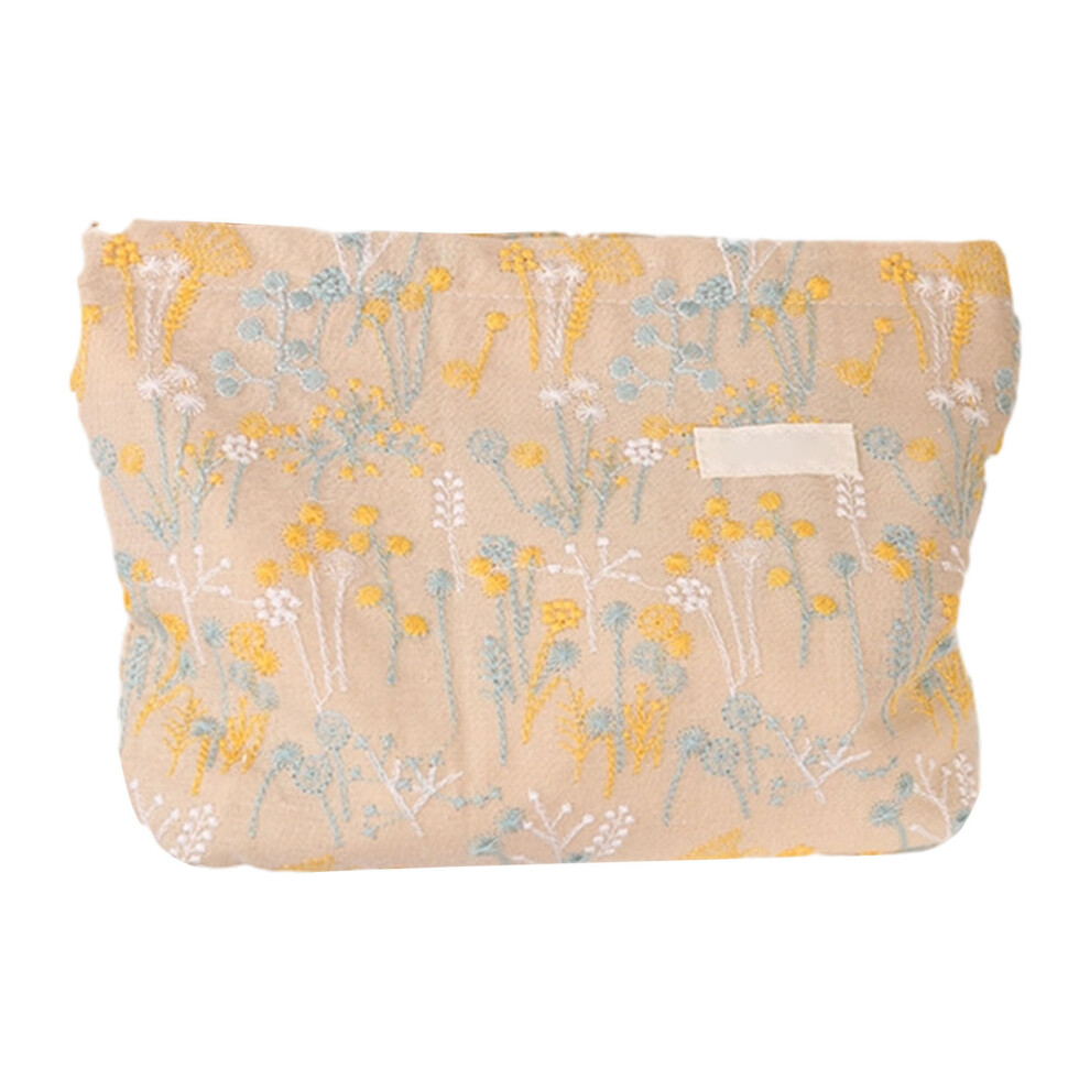 Plant Embroidery Cosmetic Bag Polyester Lightweight Makeup-L