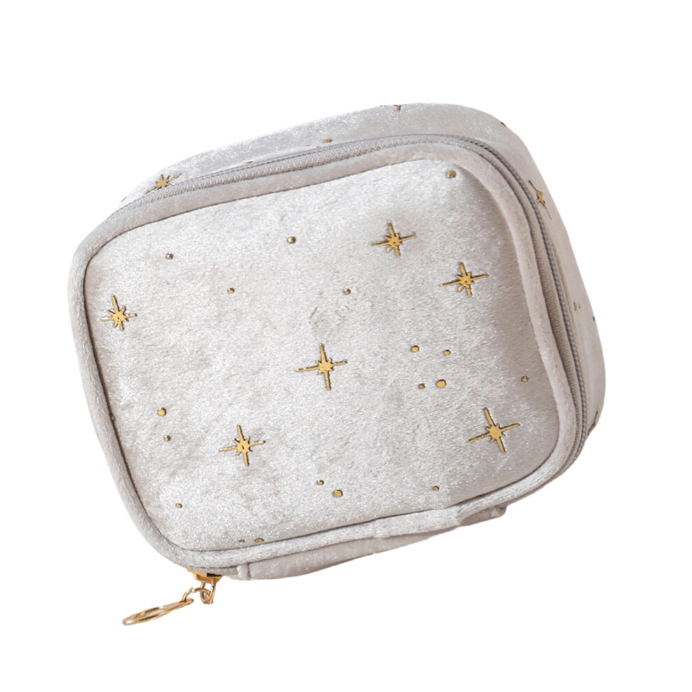 Beige Star Cosmetic Bag Velvet Toiletry Bag With Zipper Travel