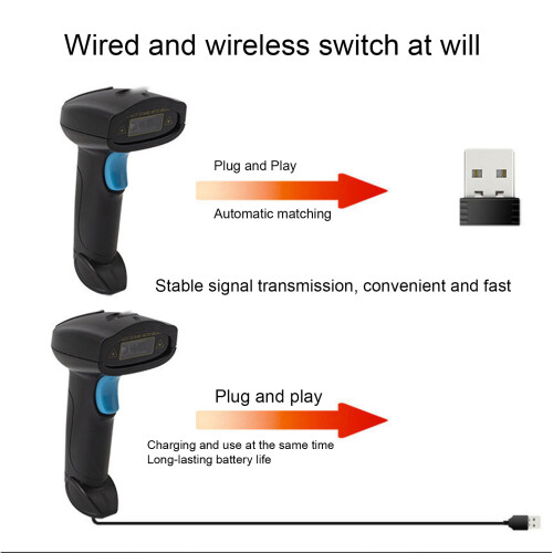 Scanner de codes-barres 2D sans fil Bluetooth, 2000mAh, auto-détection 2