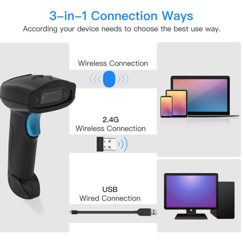 Scanner de codes-barres 2D sans fil Bluetooth, 2000mAh, auto-détection 1
