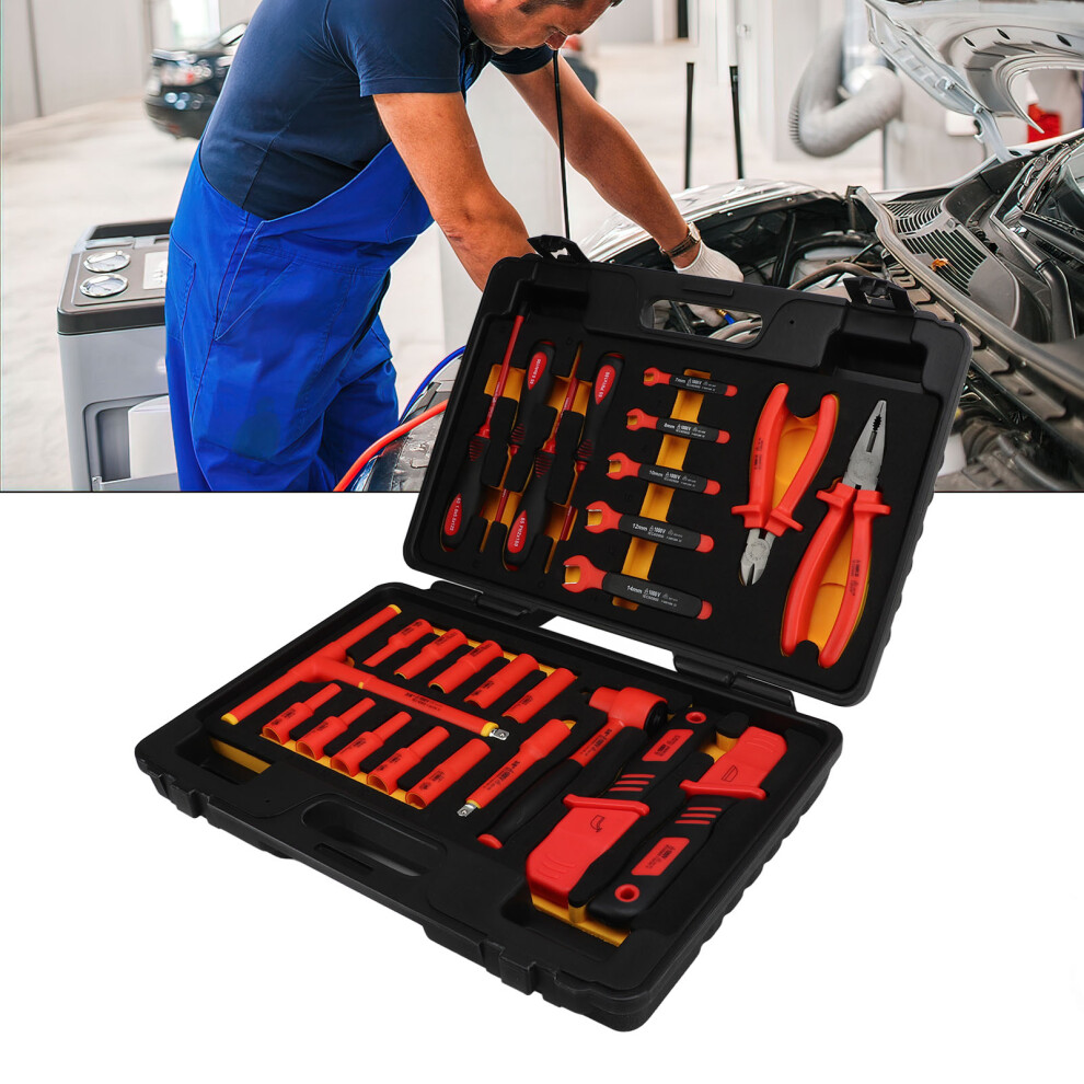 26Pcs 1000V Insulated Socket Ratchet Bits Set 3/8In Drive Vehicle Maintenance 7891370188497