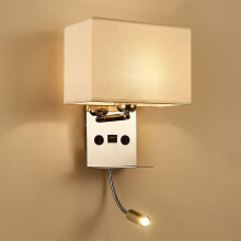 Elegante applique da interno, lampada resistente e durevole con paralume in tessuto, porta USB per la ricarica in movimento (3W, luce bianca calda)