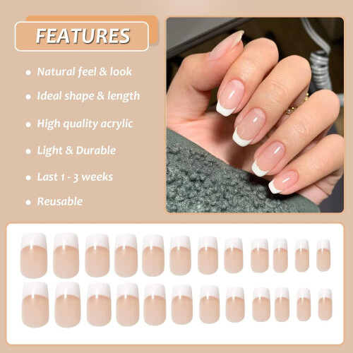 Κόλλα νυχιών που περιλαμβάνεται French Mani Press On Nails, κοντά ψεύτικα νύχια ποιότητας 2